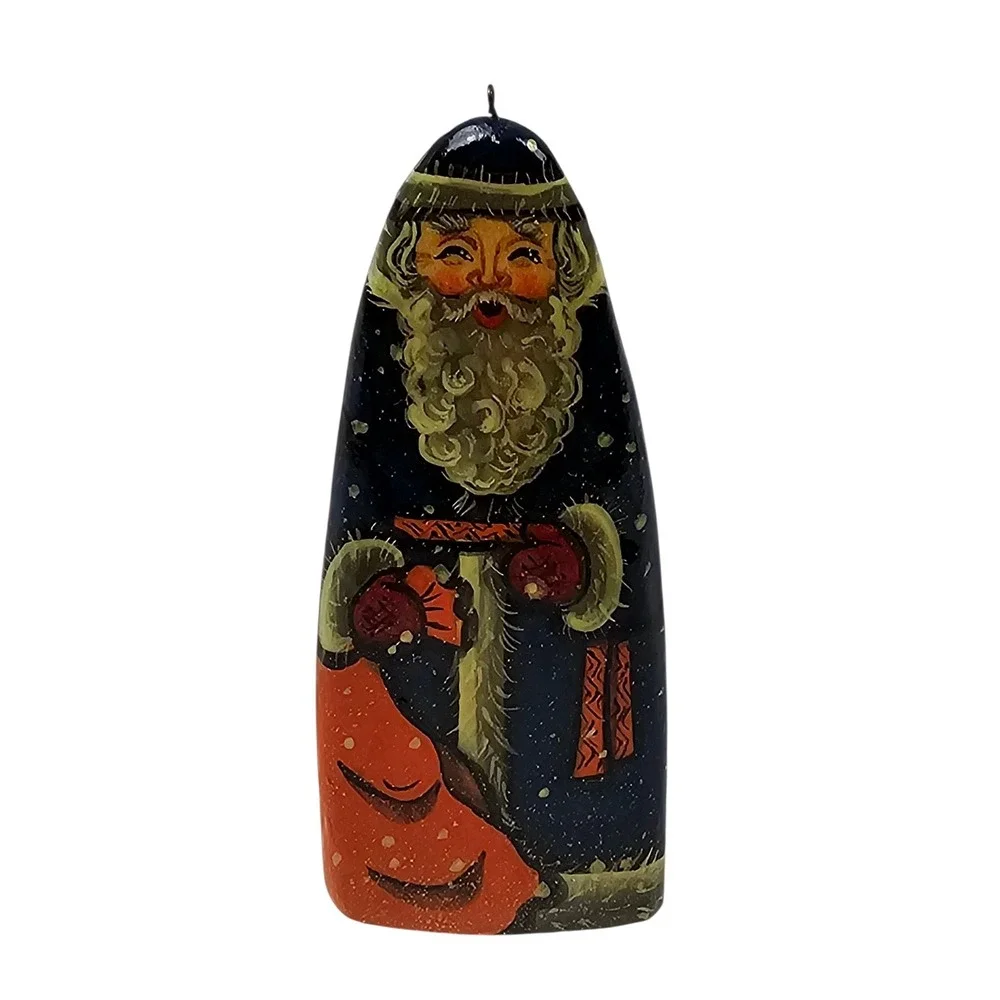 Russian Hand Painted Wood Santa Claus Ornament Signed Folk Art Father Christmas